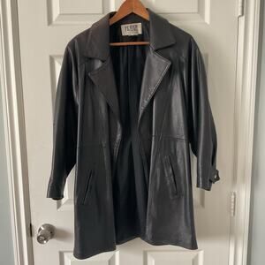 Vintage Firenze Santa Barbara Long Leather Blazer Jacket Size S Black USA
